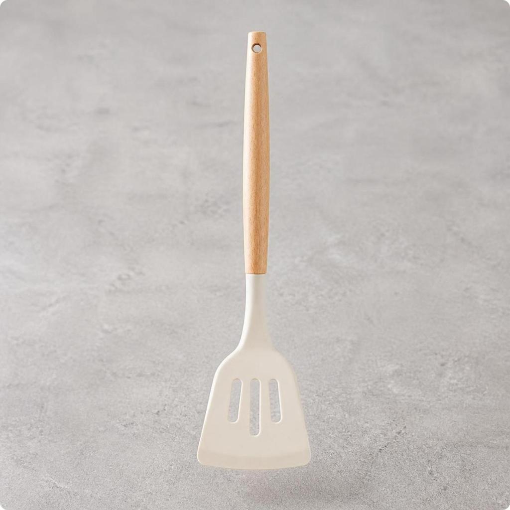 Silicone Turner with Beech Wood Handle Heat-Resistant Utensil Non-Scratch