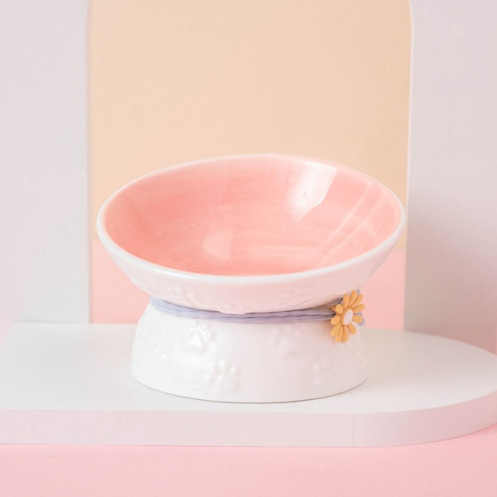 Ceramic Pet High Foot Bowl Cute Dog Food Feeding Basin Anti Knock Cat Bowl  Water Container