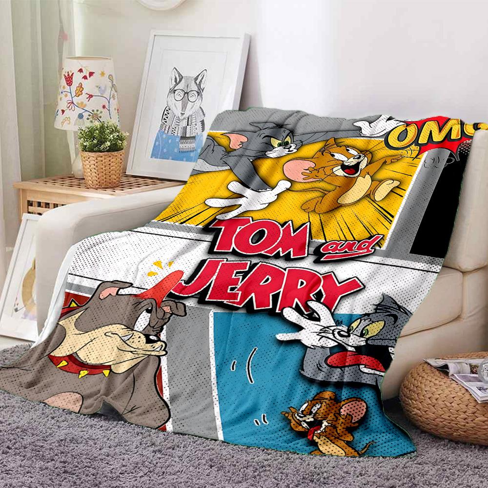1pc Tom Jerry Flannel Throw Blanket - HD Printed Lightweight Soft Warm All-Season Blanket for Sofa, Bed, Travel092