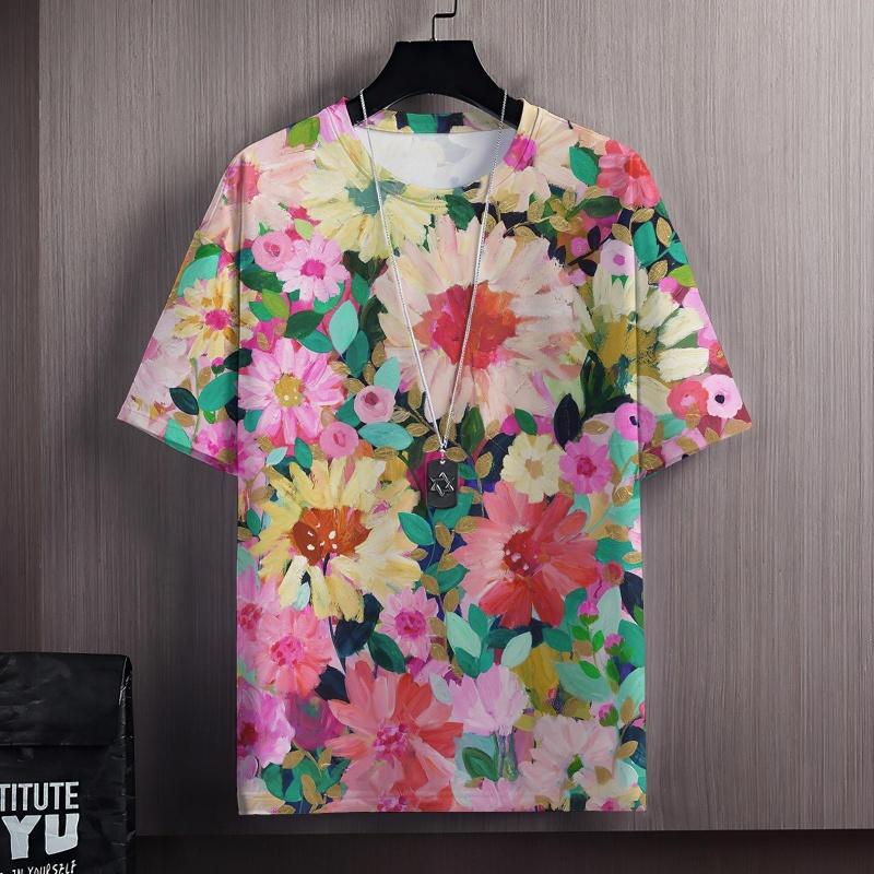 

Футболка с принтом «Разноцветные гроздья цветов» для мужчин, футболки с узором «трава и растения», летние повседневные футболки с коротким рукавом и круглым вырезом 6XL