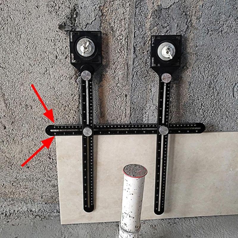 High Performance Adjustable Ceramic Tile Hole Open Locator Ruler Cutter Guide Tools Aluminum Alloy Lightweight Measurer