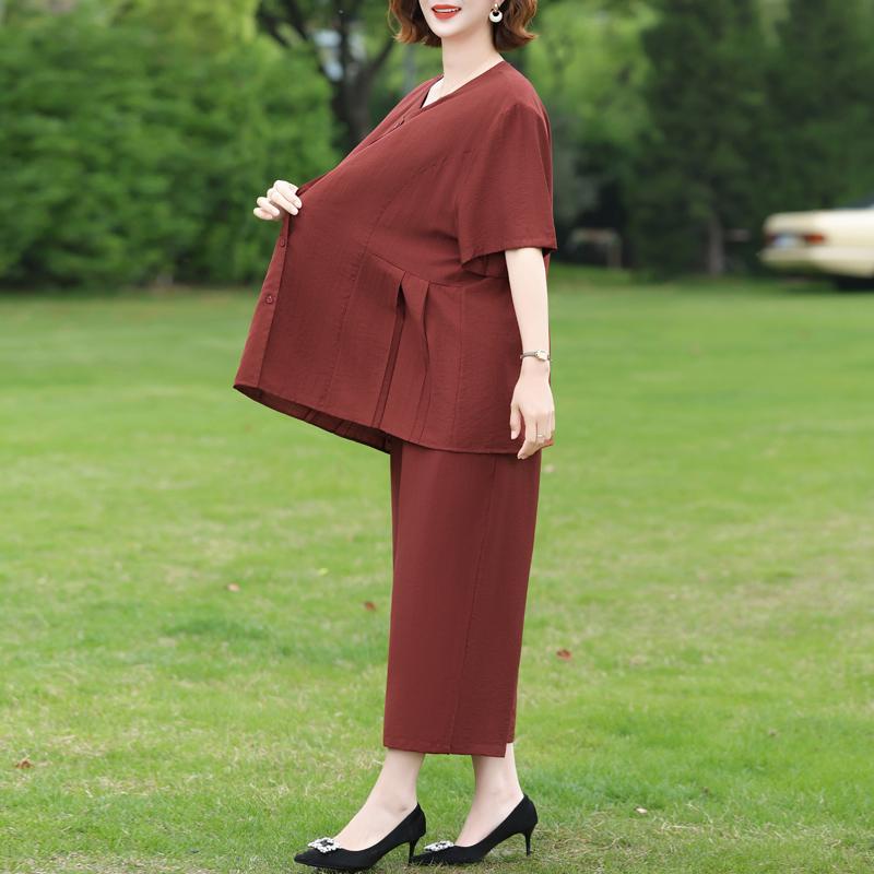 Women's Plus Size 2-Piece Casual Set, Short Sleeve Top & Elastic Waist Pants (3XL-7XL)