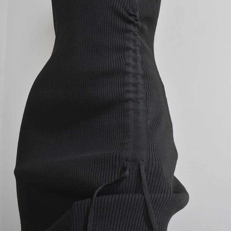 Solid Simple Sleeveless Knitted Cami One piece Dress Women clothing Summer Slim fit Slimming Drawstring Hip Skirt