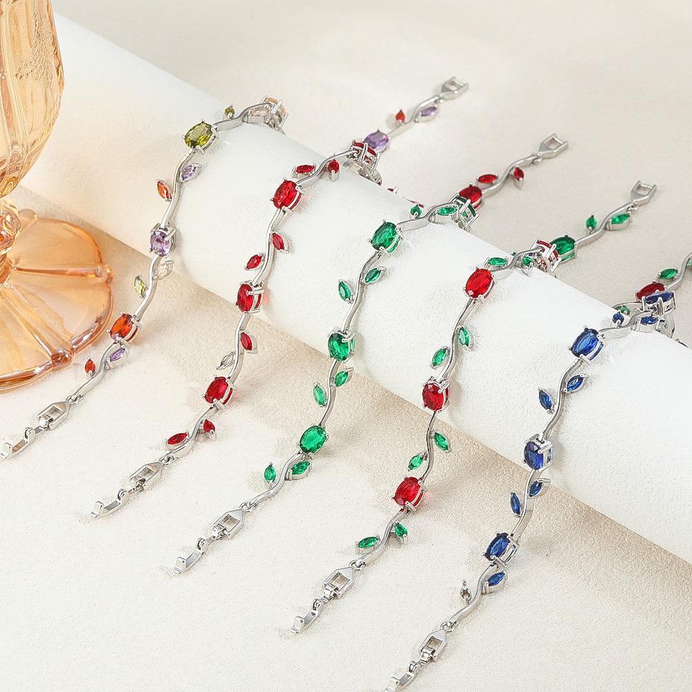 Luxury Sparkling Leaf Chain Gold Silver Color Crystal Sparkling Leaf Bracelets  Jewelry Gift