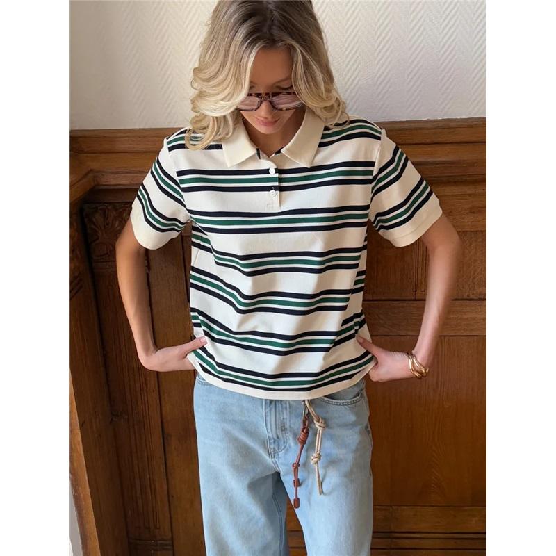 Summer American Vintage Color Block Striped Loose Short Sleeve T-Shirt For Men Casual Stylish Comfortable Tee Top