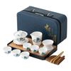 Suet jade white porcelain tea set portable outdoor travel kung fu tea set household cover bowl teacup business gift