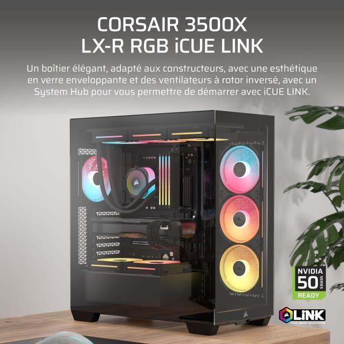 Boitier PC - CORSAIR - 3500X LXR LINK Tempered Glass Mid-Tower - 3 ventilateurs RGB a rotor inversé - Noir