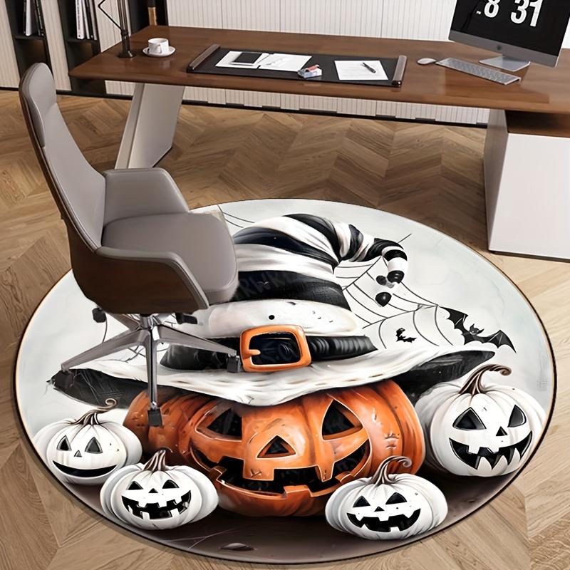 Round Crystal Velvet Rug Halloween Pumpkin Witch Hat Spider Web Theme Floor Mat Party Decor Festive Seasonal Design