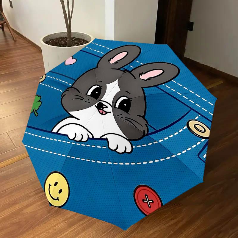 1PC rabbit button Umbrella-8-Rib Reinforced Portable Folding Travel Suitable for All Seasons Outdoor Daily Use-J325