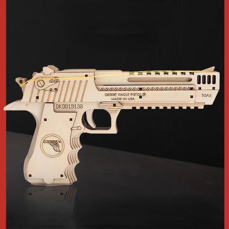 3D Drewniane Mechaniczne Pistolety Strzelające Modele Klocki do Zbudowania Zmontuj Sport na Świeżym Powietrzu Zabawka Puzzle Dla Dzieci Kreatywny Prezent