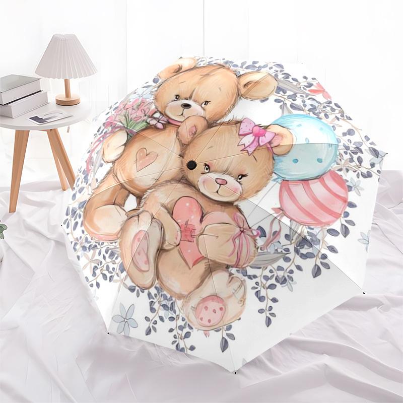 1pc Teddy Bears with Balloons and Flowers Umbrella with Plastic Handle,Suitable for All Seasons Home Travel Outdoor UmbrellaDD096