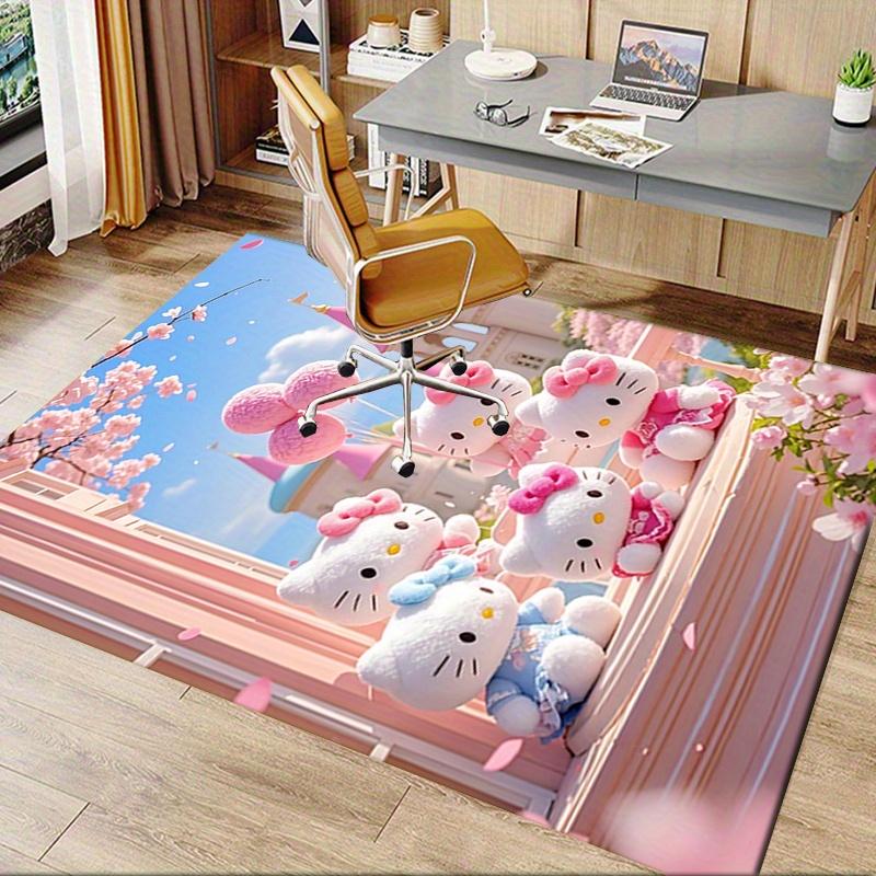 Office Rug Hello Kitty, Castle Anti-Slip Rug, Machine Washable for Living Room, Bedroom, Office, Multiple Sizes, Bedroom Mat, Decorative Mat, Durable