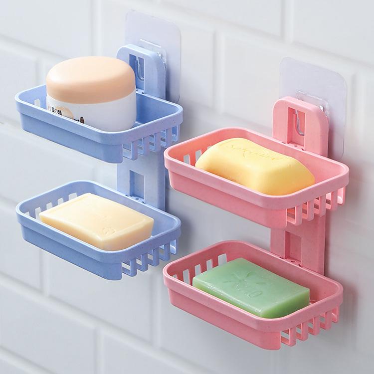 Double-Layer No-Drill Wall-Mounted Soap Dish and Bathroom Organizer