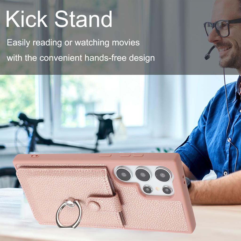 For Samsung Galaxy S25 Ultra Case with Ring Kickstand Drawing Type Card Slots Leather Back Cover