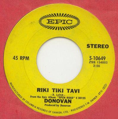 

7inch Record DONOVAN - Riki Tiki Tavi 510649 Epic 1970 Canada Pop Used