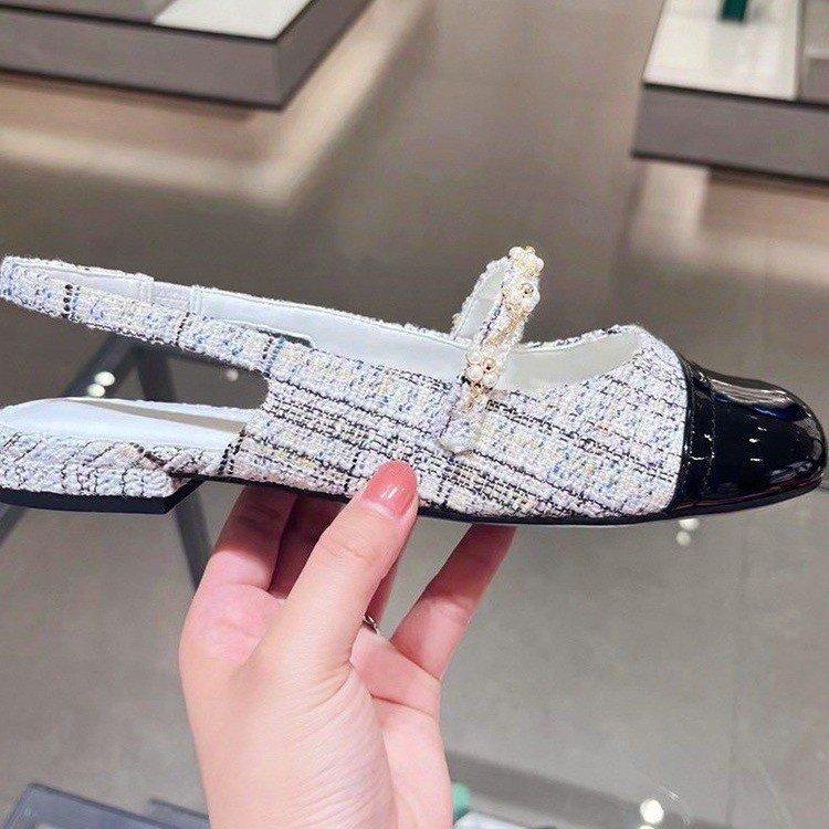 Baotou sandals women's summer wear French one-word belt flat-soled single shoes color matching small fragrant Mary Jane shoes