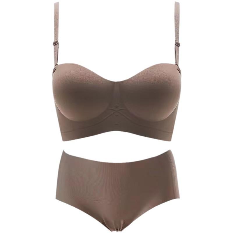 Želé bezešvá ramínková podprsenka s polovičními košíčky pro malá prsa - Nařasená, Bez kostic, Boční podpora