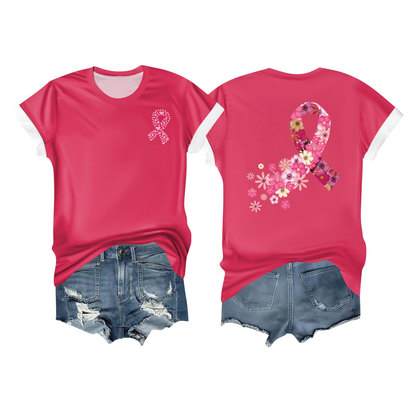 

Women s Breast Ribbon Printed Casual Short Sleeve XXXL красный