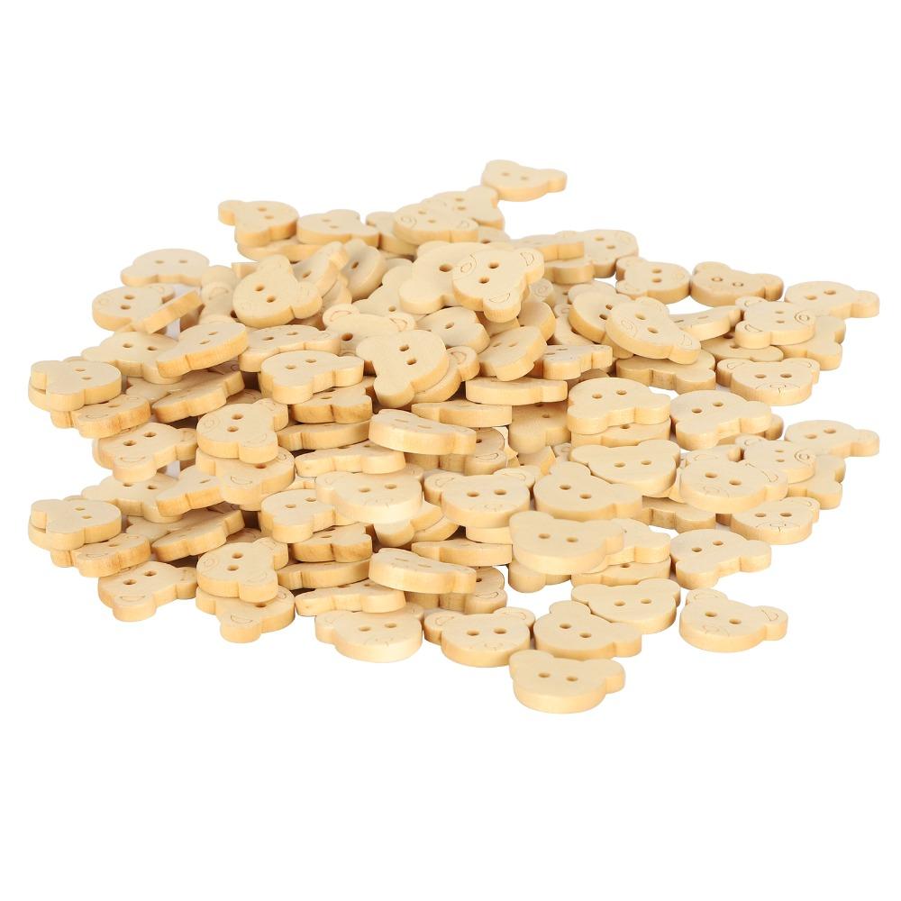 100pcs 21mm Diameter Animal Sewing Buttons Unfinished Raw Wood Bear Shape Buttons For Sewing Crafts