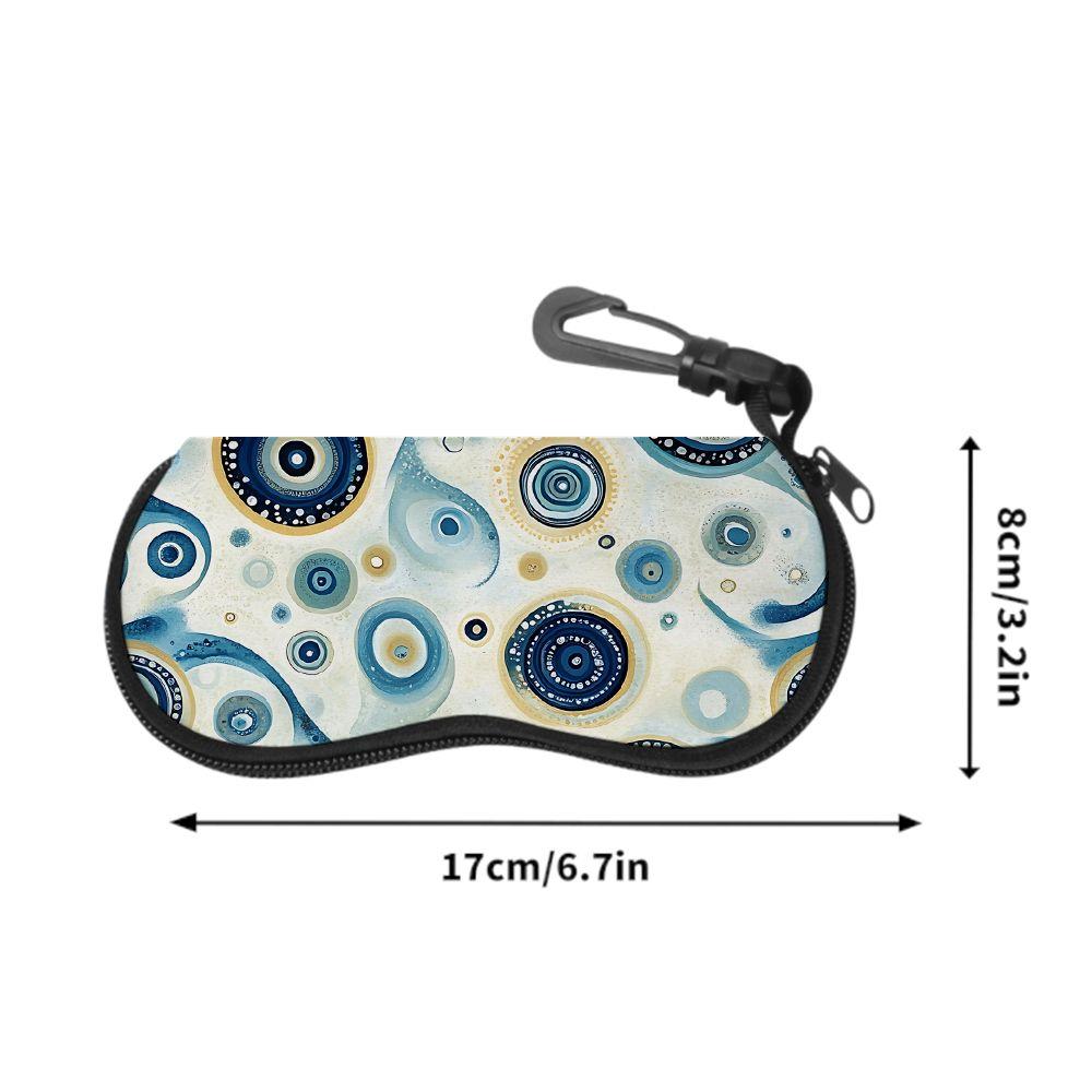 2D-Abstract Blue Swirl Pattern Protective Sunglasses Case, Portable Soft Eyewear Pouch, Zipper Glasses Storage Bag for Travel and Daily Use