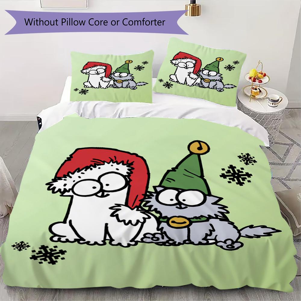 Simon's Cat Muster Bettwäsche Steppset Steppbezug Kissenbezug Heimdekoration Geburtstagsgeschenk (1 * Bettbezug + 2 * Kissenbezug ohne Füllung)