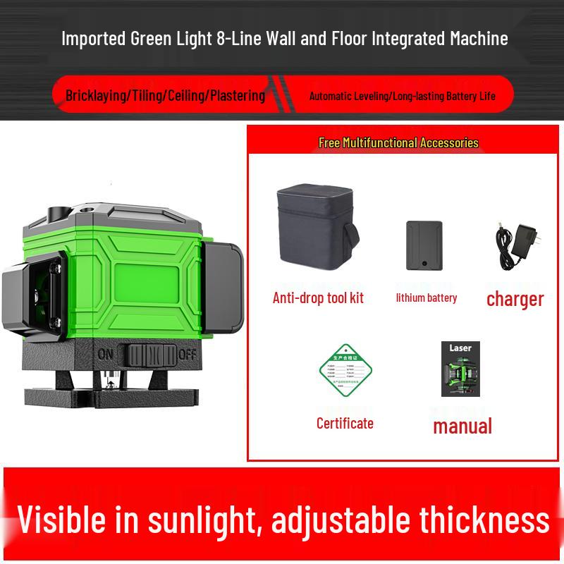 

High-Precision Auto Laser Level with 12-Green & 16-Blue Lines for Wall Stickers