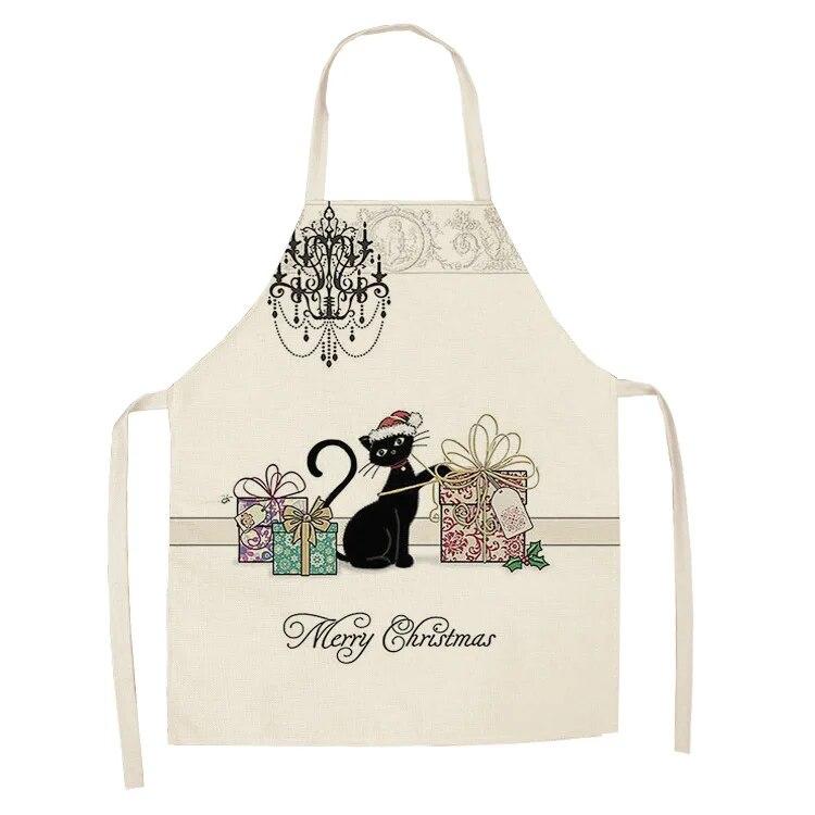 1 Pack Cute Cat Pattern Kitchen Cooking Baking BBQ Aprons for Men and Women Linen Bibs Home Cleaning Accessories