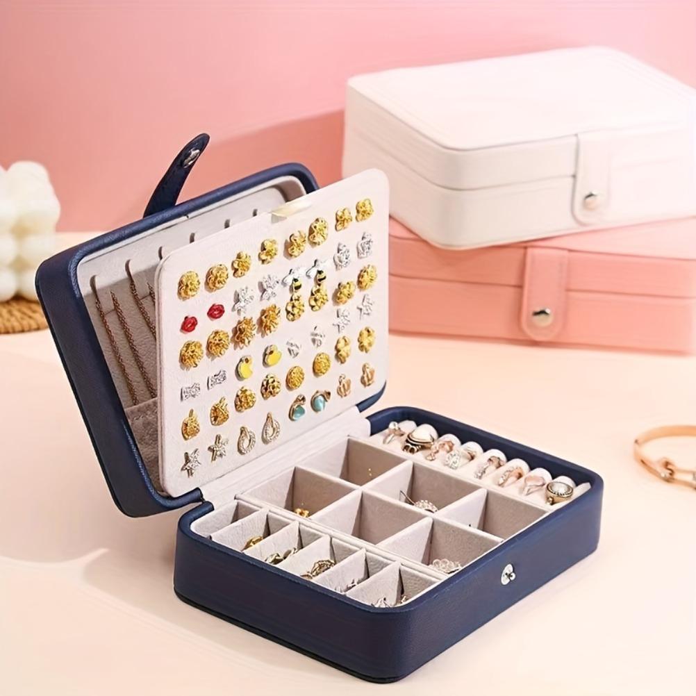 Large Capacity Travel Jewelry Storage Box Double Layered Buttoned Jewelry Organizer Portable Jewelry Storage Box Home Decoration