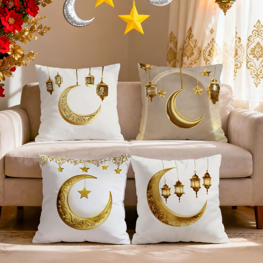 Golden Moon Lantern For Ramadan Pillowcase Bedroom Sofa Cushion Cover 100% Polyester Living Room Cushion Pillowcase Home Decor