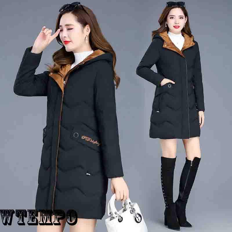 WTEMPO Women's Embroidery Cotton-padded Clothes Mid-length Thicken Coats Plus Size Winter Jacket Mother's Winter Clothes Padded Jackets Parka Warm