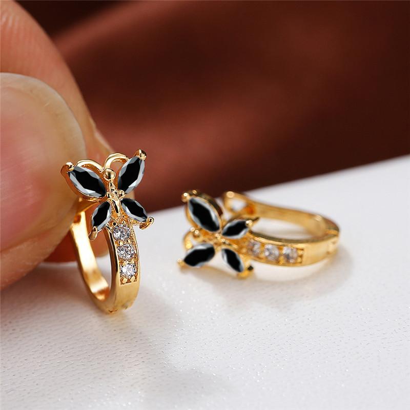 Crystal Female Multicolor Zircon Small Butterfly Clip Earrings Vintage Yellow Gold Color Wedding Boho Jewelry For Women