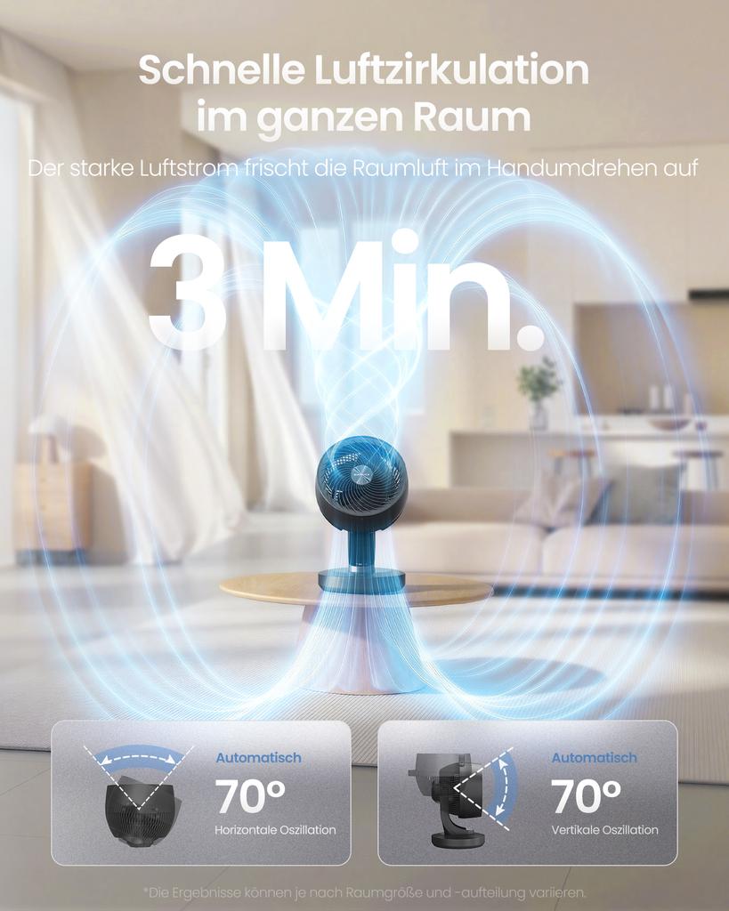SONGMICS Table Fan, Quiet Fan 20 dB, Air Circulator LED Display, Remote Control, Efficient Cooling, 70 degrees Oscillation, 8 Speeds, 12 Hour Timer
