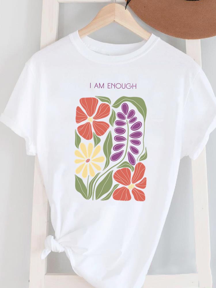 (Asian Size) Short Sleeve Women's Top T Female Print  Fashion ladies O-neck Casual trend lovely flower cute Clothing  Graphic Tee T-shirts