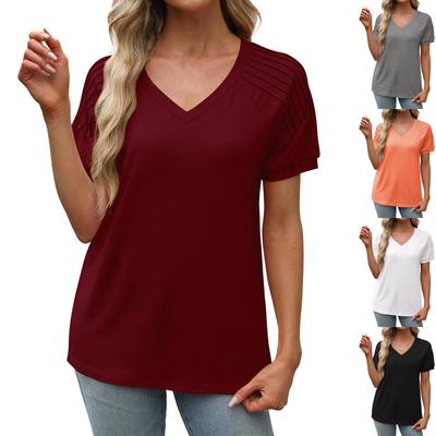 Damen Sommer Neues V-Ausschnitt T-Shirt Farbe Kurzarm Damen Top