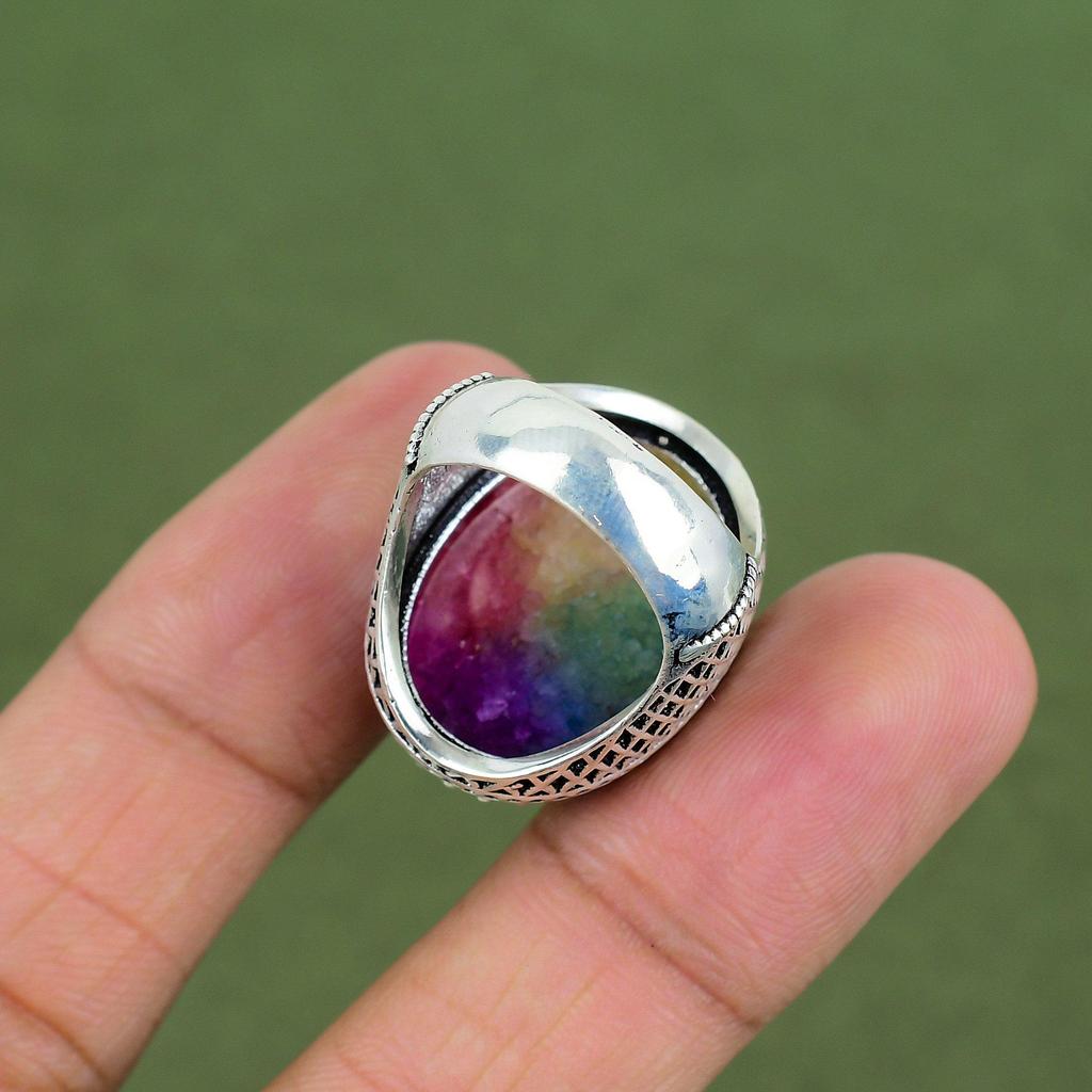 Rainbow Solar Quartz Druzy Ring 925 Sterling Silver Ring Handmade Jewelry Gemstone Statement Ring Engagement Gifts Available In Ring Size