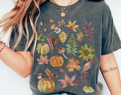 Comfort Colors Fall Leaves Shirt and Kids Tshirt: Cottagecore Botanical Tee