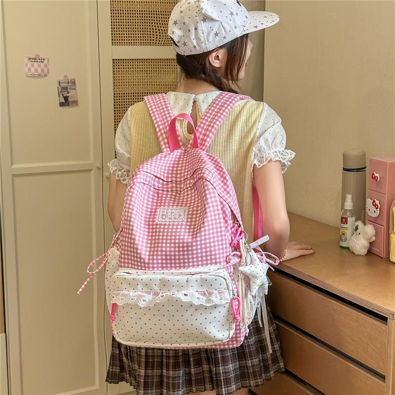 Zaino a Quadri Studente Scuola Media Superiore Borsa da Scuola Zaino da Donna in Pizzo