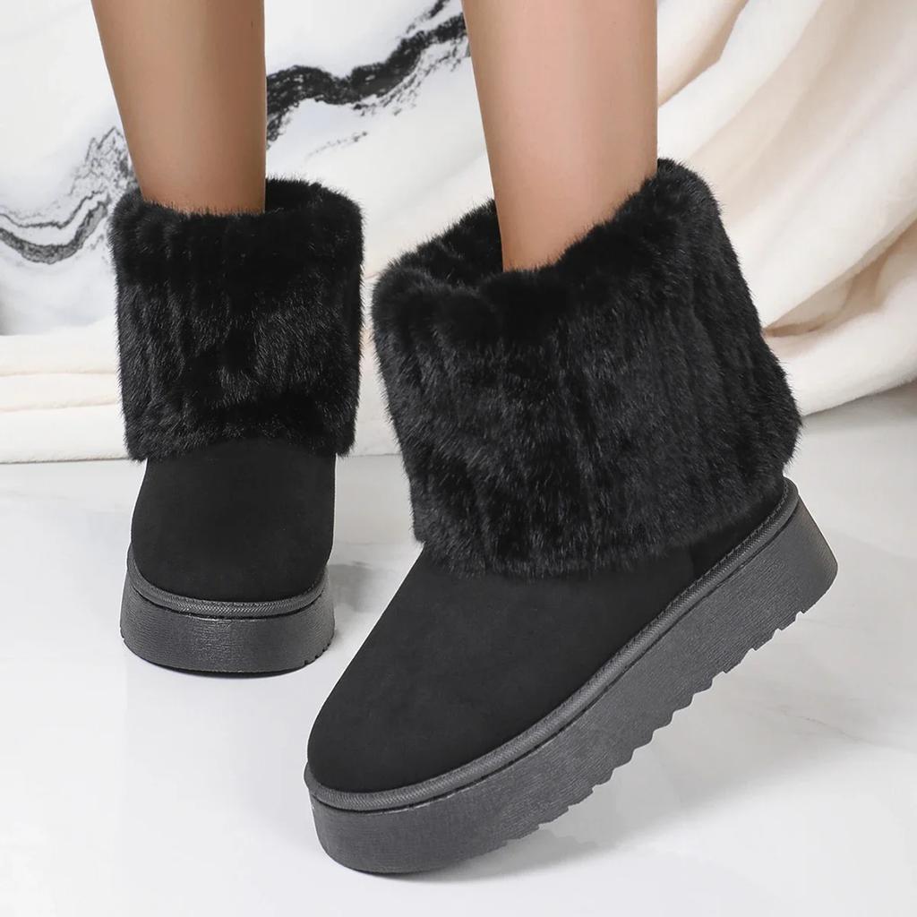 Fashion Fashion Women Round Toe Warm Thickened Plush Winter Beige Mid-calf Boots Thick Sole Casual Comfortable Anti-slip Women Snow Boot