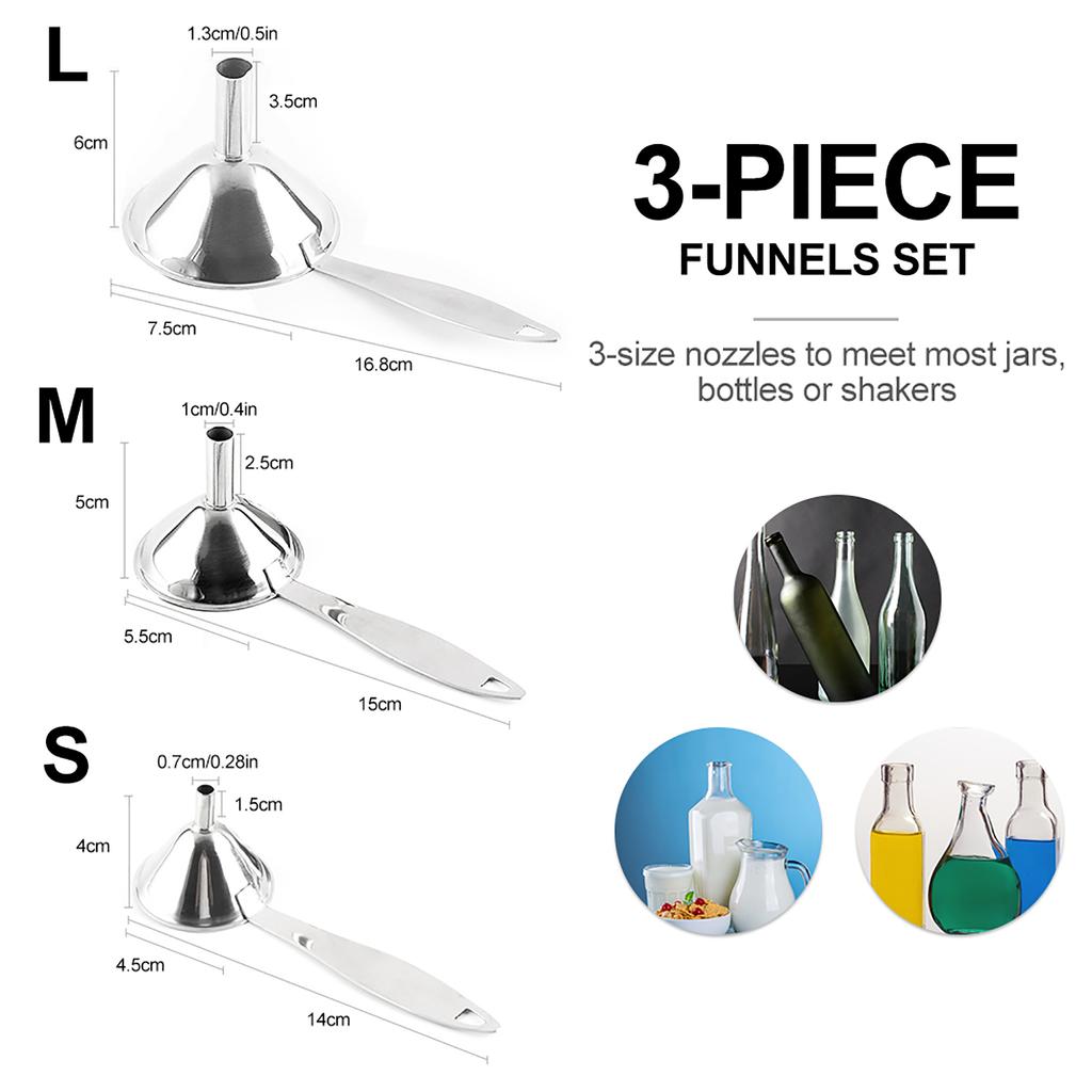 3pcs Funnel for Kitchen Stainless Steel Canning Jar Funnel for Transfer Spices Water Oil Liquid Jam Ingredients