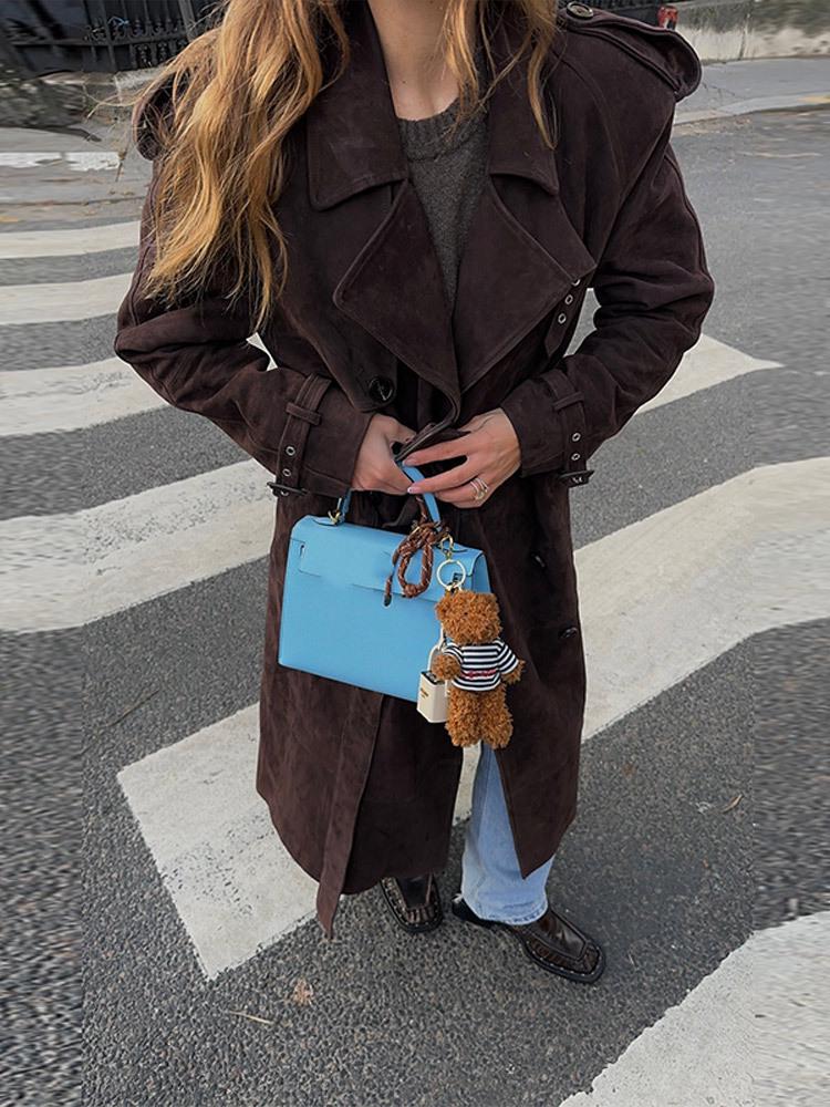 2025 Women's Grey Woolen Lace-up Mid-length Coat for Autumn/Winter