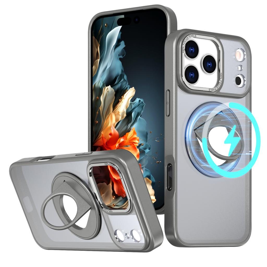 For iPhone 17 Pro Clear Back Case Rotating Kickstand TPU+PC Phone Cover Compatible with MagSafe