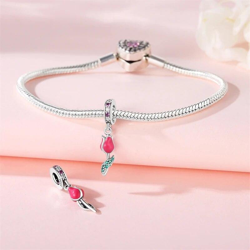 Authentic Copper Metal Metal Plants Flowers Tulip Charm Bead Component Bead Components Compatible With Authentic Original High Quality Fine Pendant