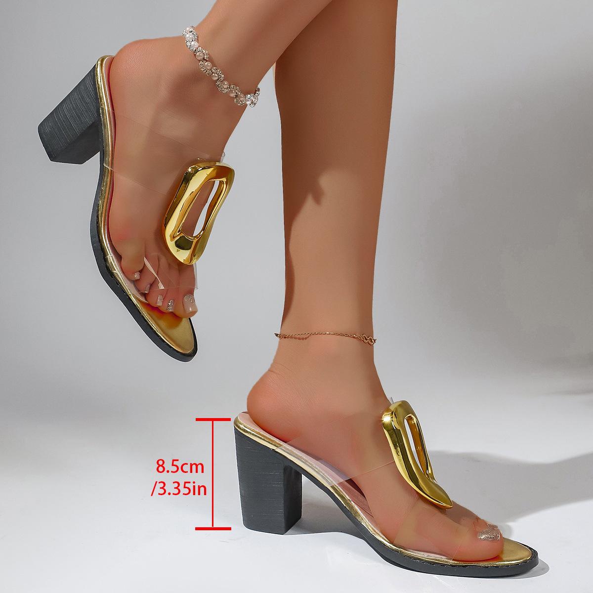 Plus Size Women s Fashionable Transparent Chunky Heel Open-Toe Sandals - Matches Skirts 41