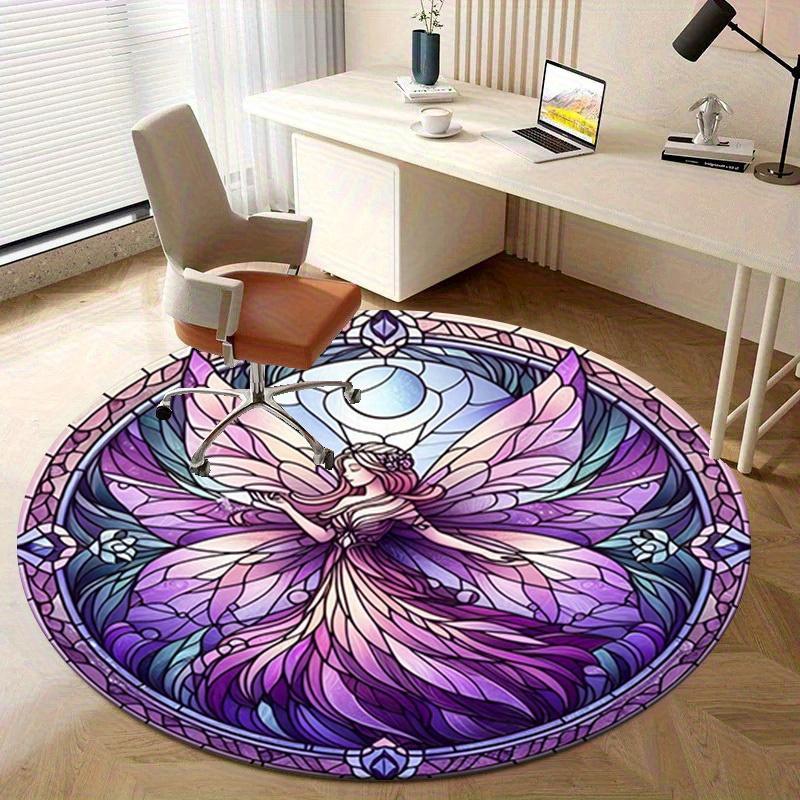 1pc Fantasy Fairy Stained Glass Circular Rug - Home Decor, Office Round Mat, Outdoor Gift ItemRA1519