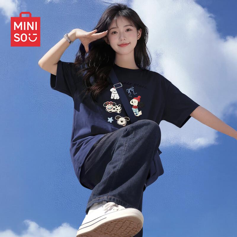 MINISO Women s Loose Fit Pure Cotton Short Sleeve T-Shirt XL