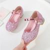 Princess Girls High Heels Spring Autumn Children Wedding Dress Leather Shoes Causal Versatile Glitter Sequins Kids Single Shoes