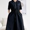 Shop   Women Collar Half Zip Waist Adjustable Flare Long Dress Wdm Wdr Kqq2162