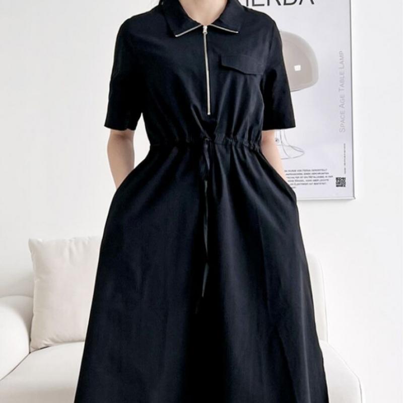 Shop   Women Collar Half Zip Waist Adjustable Flare Long Dress Wdm Wdr Kqq2162