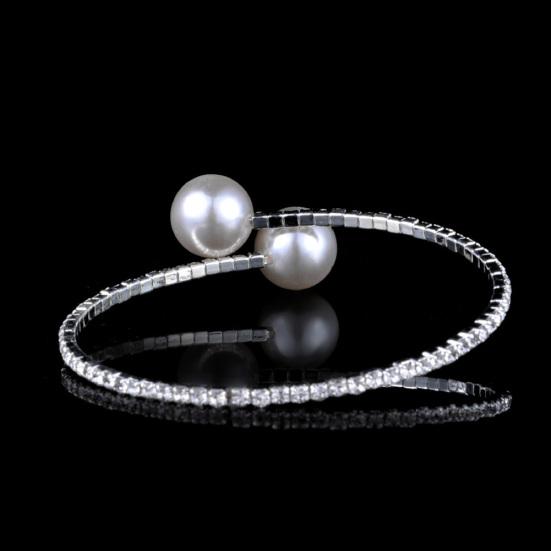 Einreihiges, mit Strasssteinen eingelegtes Kunstperlen-Öffnungsarmband für Damenschmuck