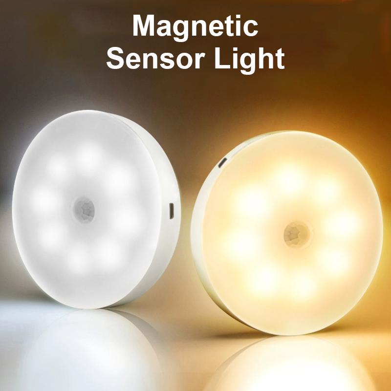 8LED Motion Sensor Night Light, USB Rechargeable Human Body Induction Lamp for Bedroom Bedside Cabinet